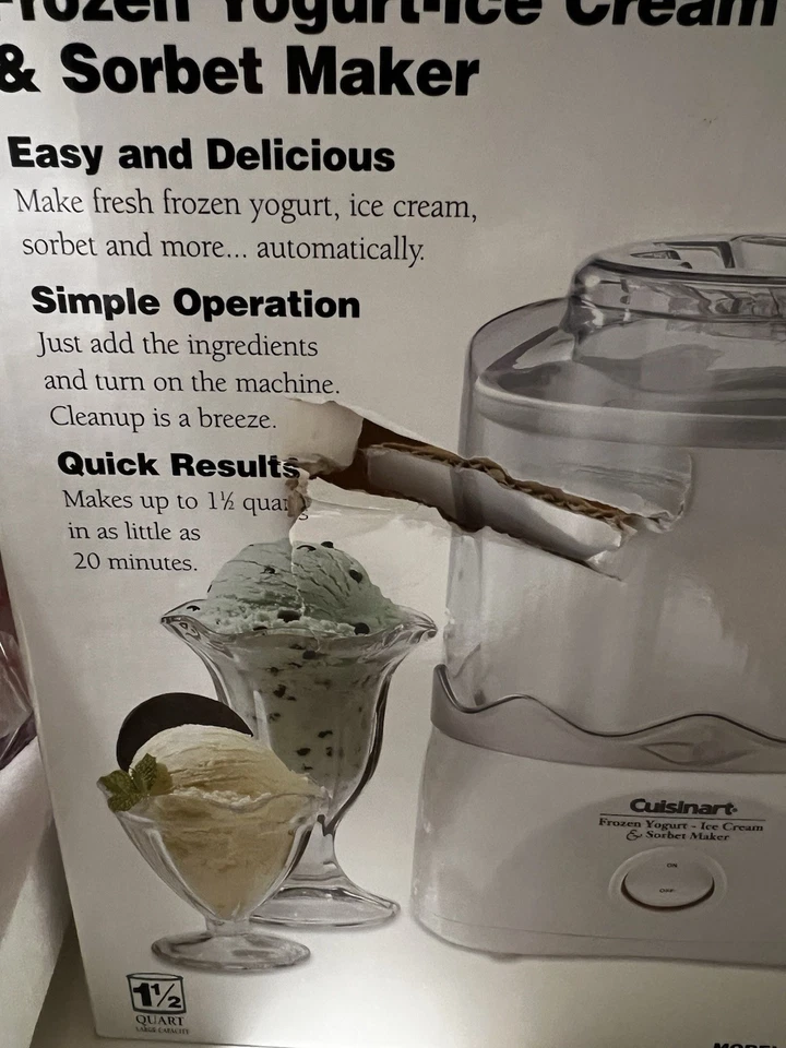 Heladera y sorbete de yogur congelado Cuisinart 1,5 cuartos de galón nuevo en caja envío gratuito Foto 4 de 4