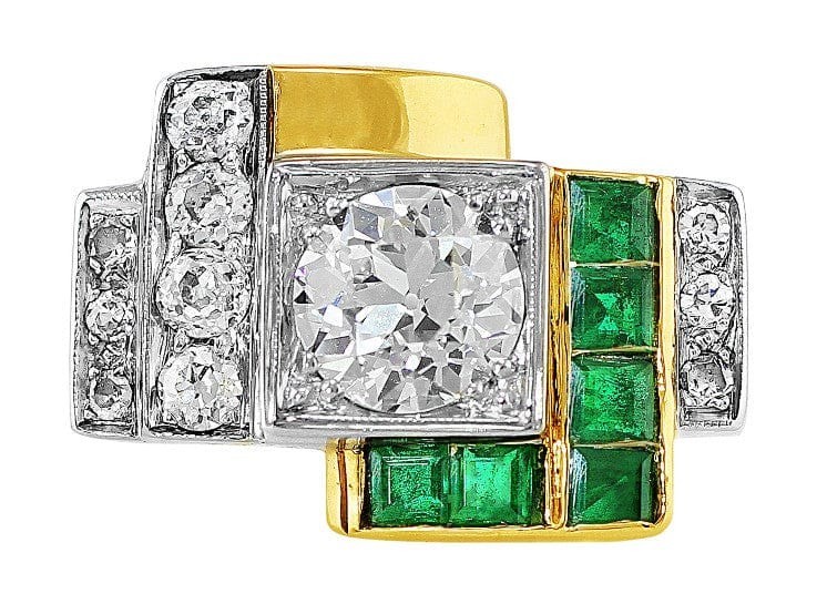 Art Deco Diamond Emerald Ring - image 1