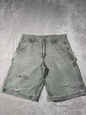 Vintage Carhartt B163 MOS Carpenter Shorts Size 35 Green Faded Distressed Grunge