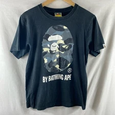 A Bathing Ape Bape T Shirt S Size Small Tee Black Short Sleeved Camo Head