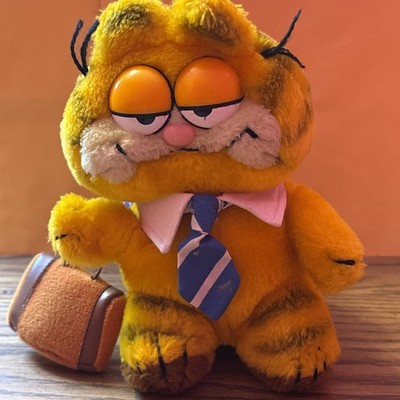 Vintage Garfield 8  Plush Toy Dakin 1981 Business Man Suit Tie W Bag 