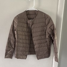 Brown Quilted Lightweight Short Puffer Jacket Snap Closure Women's Size M