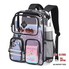 Clear Backpack Heavy Duty PVC Clear Bookbag for School Stadium Events Black