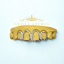 Custom Fit Grillz 4pc with Open Face & Diamond Cuts/Dust (925 Sterling Silver)
