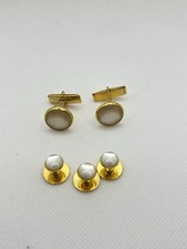 Fashions Gold-Tone faux mother-of-pearl cufflink and tuxedo stud set.