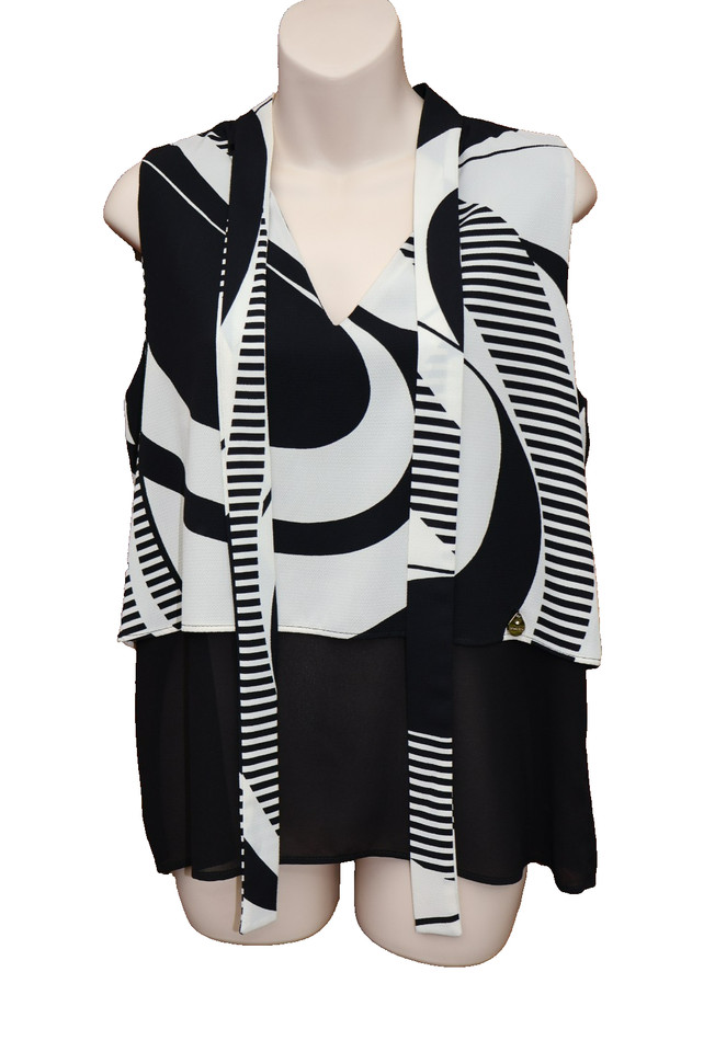 Made In Italy Romi-Ho' Black & Ivory Business Smart Casual Sleeveless Top Size S