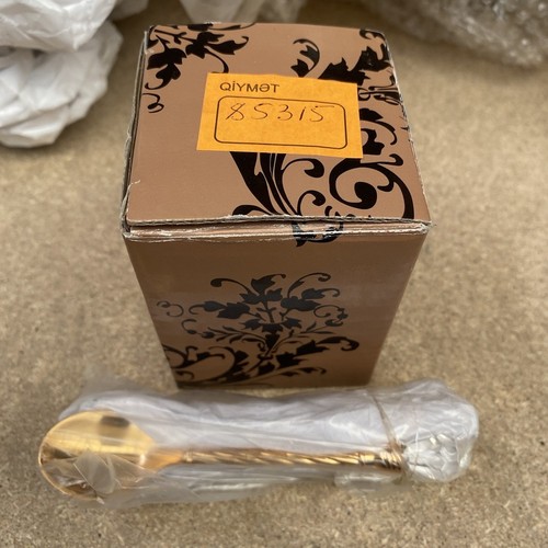 7 piece Gold platedDecorative Tea Spoon and Holder Set -Home Decor /Gift - Picture 8 of 9