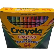 VTG 1997 Binney Smith Crayola 64 Pack Crayons Box Built-In Sharpener PRE-OWN