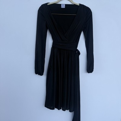 Halston Heritage Black Surplice Wrap Dress Womens Size XS Dinner Party Cocktail