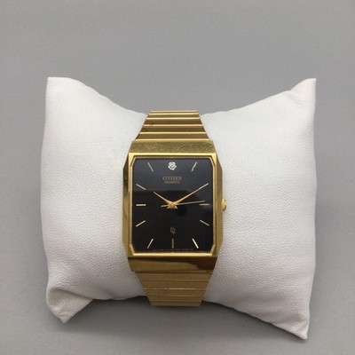 Vintage Citizen CQ Watch Men 26mm Gold Tone Black Dial 4031-912217