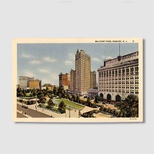 Postcard Military Park Newark New Jersey NJ Skyline Unused Curt Teich Linen F260