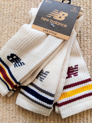 3 Pairs ! L 9-11 43-46 NEW BALANCE Flour Cushioned CREW Trainer SOCKS NB3