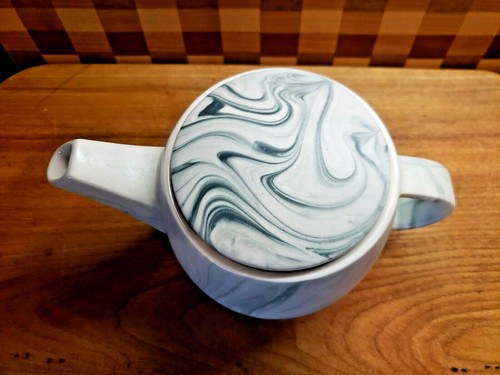 World Market Marble Swirl Stoneware Teapot and 2 Mugs Blue White 32 Oz - Picture 3 of 9
