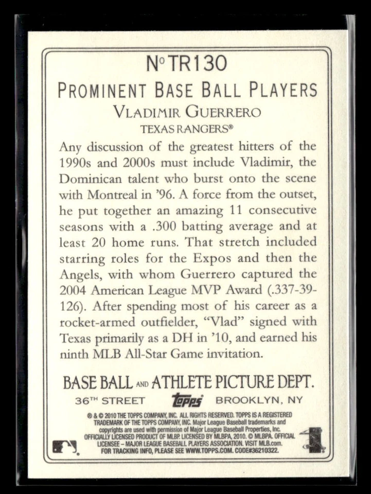 Vladimir Guerrero - 2010 Topps Update Turkey Red #TR130 Texas Rangers - Image 2 of 2