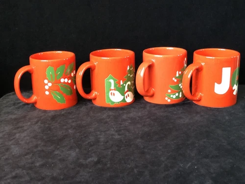 VTG Waechtersbach W. Germany Christmas Coffee Mug Set Lot of 4 Trees Joy Holly