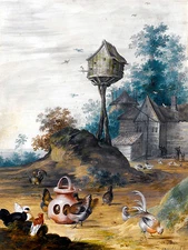 FARMYARD HENS chicken farm J. Bronckhorst Tile Mural Backsplash Marble Ceramic