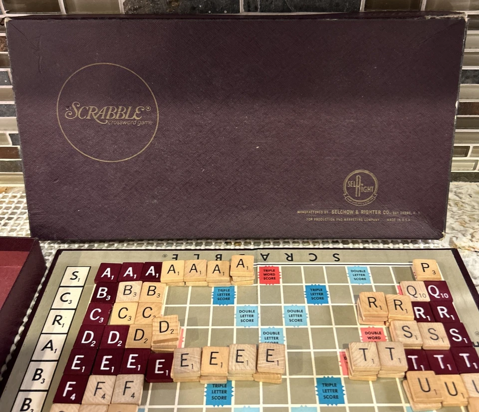 Scrabble Game SelRight 1965-70 Burgundy and Natural 140 Tiles No Racks - Image 3 of 4