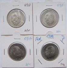 Coins BRD Adenauer 2 DM 1969 D, F, G, J In Uncirculated
