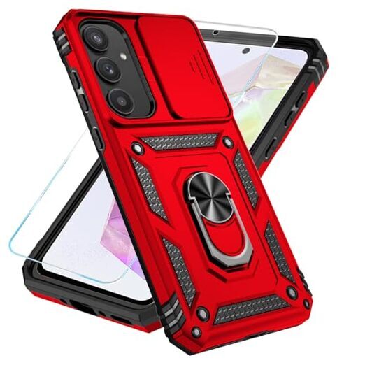 for Samsung Galaxy A35 5G Case with HD Screen Protector & Slide Camera Red