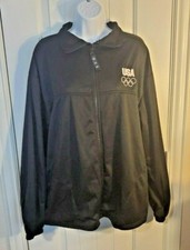 US Olympic Committee Black Light Weight Zip Up Warm-Up Jacket XL Made in USA