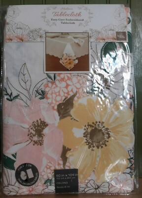 Homewear Helena Tablecloth - Easy Care Embroidered (60 in x 104 in) - 0blong