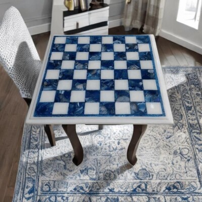 18'' Agate Chess Board White Marble Chess Board Without Pieces Agate Inlay Chess
