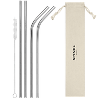 Neu Spinel Trinkhalme Edelstahl 4Er Set Mit ReinigungsbüRste Und Etui Silber