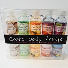 Exotic Body Treats 10 Piece Shower Gel & Body Lotion Gift Set Snap Products NEW