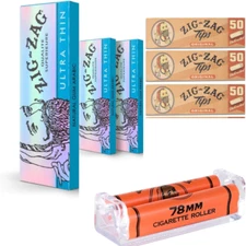 Zig-Zag Ultra Thin Kit: 3 Booklets 1 1/4 Papers + Tips + 78mm Roller