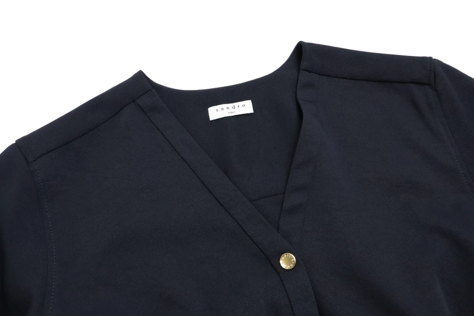 Sandro Overall Damen (Eu) 40 Reißverschluss Marineblau Lang Arm V Hals Plissiert - Bild 4 von 4