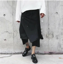 Mens Youth Style Punk Gothic Loose Pants Irregular Cropped Trousers Skirt Shorts