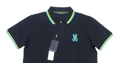 Psycho Bunny Men's Navy Apple Valley Pique Tipped Logo Polo Shirt