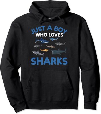 Just A Boy Who Loves Sharks Funny Animals Cool Gift Unisex Hooded Sweatshirt