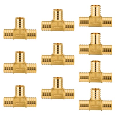 10 PCS EFIELD PEX 1''x1''x1'' Tee Brass Barb Crimp Fittings, Lead Free, NSF/ANSI 61