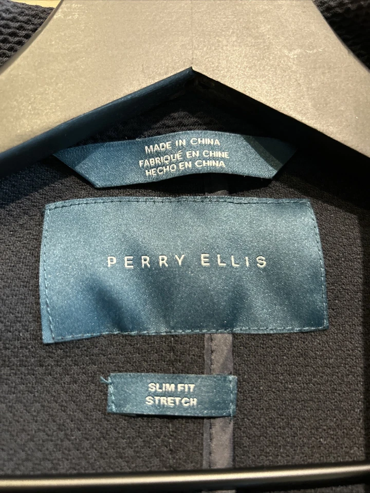 Perry Ellis Jacket Men XXL 46R Blue Waffle Knit Slim Stretch Unstructured Blazer - Image 4 of 4