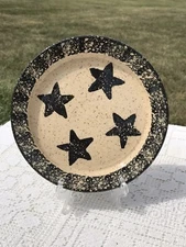 Liberty Pottery Candle Plate Black Beige Spongeware Becky Roscoe Village 2004