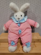 1991 Dakin Alecia Keen Clown Bunny Pink Blue Soft Body Rattle Baby Plush Toy 15"