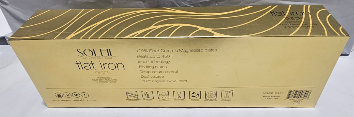 Soleil solid ceramic flat iron with magnetic plate Soleil Professional Solid Ceramic Flat Iron Magnetized  main image 2