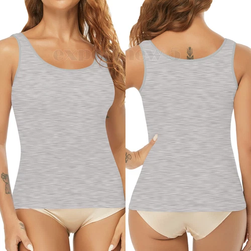 TANK TOP Womens Stretch Long Workout Fitness Sport Yoga Built in Bra Basic Top - Picture 27 of 61