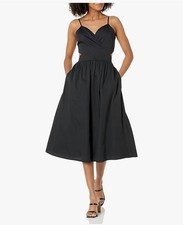 The Drop Women's Makenna Strappy Cross-Front Smocked-Back Midi Dress Black Med.