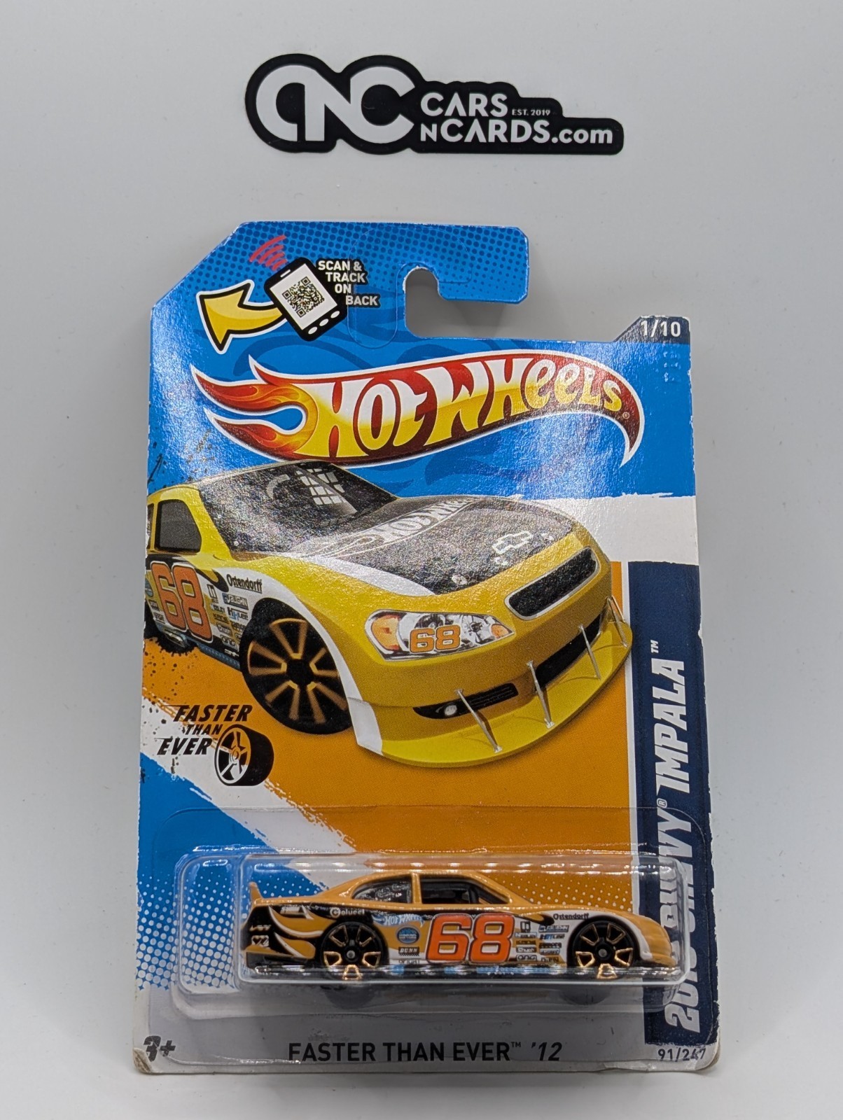 2012 Hot Wheels Faster Than Ever 1/10 2010 Chevy Impala Yellow (Card Damage)