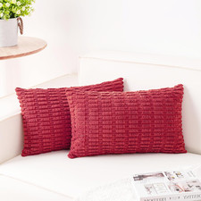Pack of 2 Corduroy Decorative Throw Pillow Covers 12x20 InchSoft Boho Striped Pi
