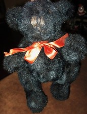 VINTAGE JOINTED TEDDY BEAR MUSICAL WIND UP, PLAYS SOMEWHERE MY LOVE, BLACK 14"