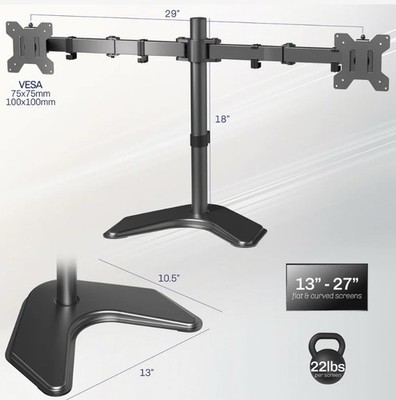 VIVO STAND-V002F Dual Monitor Desk Stand Fits 13''-27'' Screens, VESA 100x100