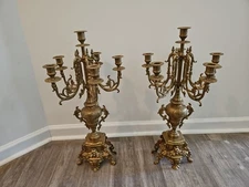 Pair Antique/Vintage BREVETTATO 6 Arm Solid Brass Baroque Candelabra 23.7" Italy