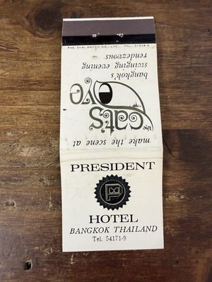G1444 President Hotel The Cats Eye Bangkok Thailand Vintage Matchbook Cover