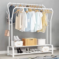 Heavy Duty Clothing Garment Rack Clothes Organizer Double Rail Hanging Shoe Rack