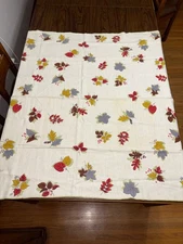 MCM Vintage FALL LEAVES Linen Tablecloth Square 50 x 51" AUTUMN
