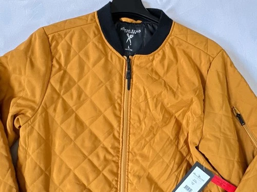 Marc Ecko Mens Jacket Large Full Zip Up Quilted Zip Tech Streetwear Tan NWT image 4