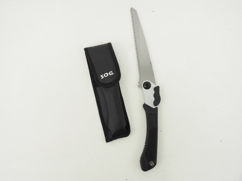 New! SOG Camping/Hunting Carbon Steel Blade Rubber Handle Folding Saw w/ Case